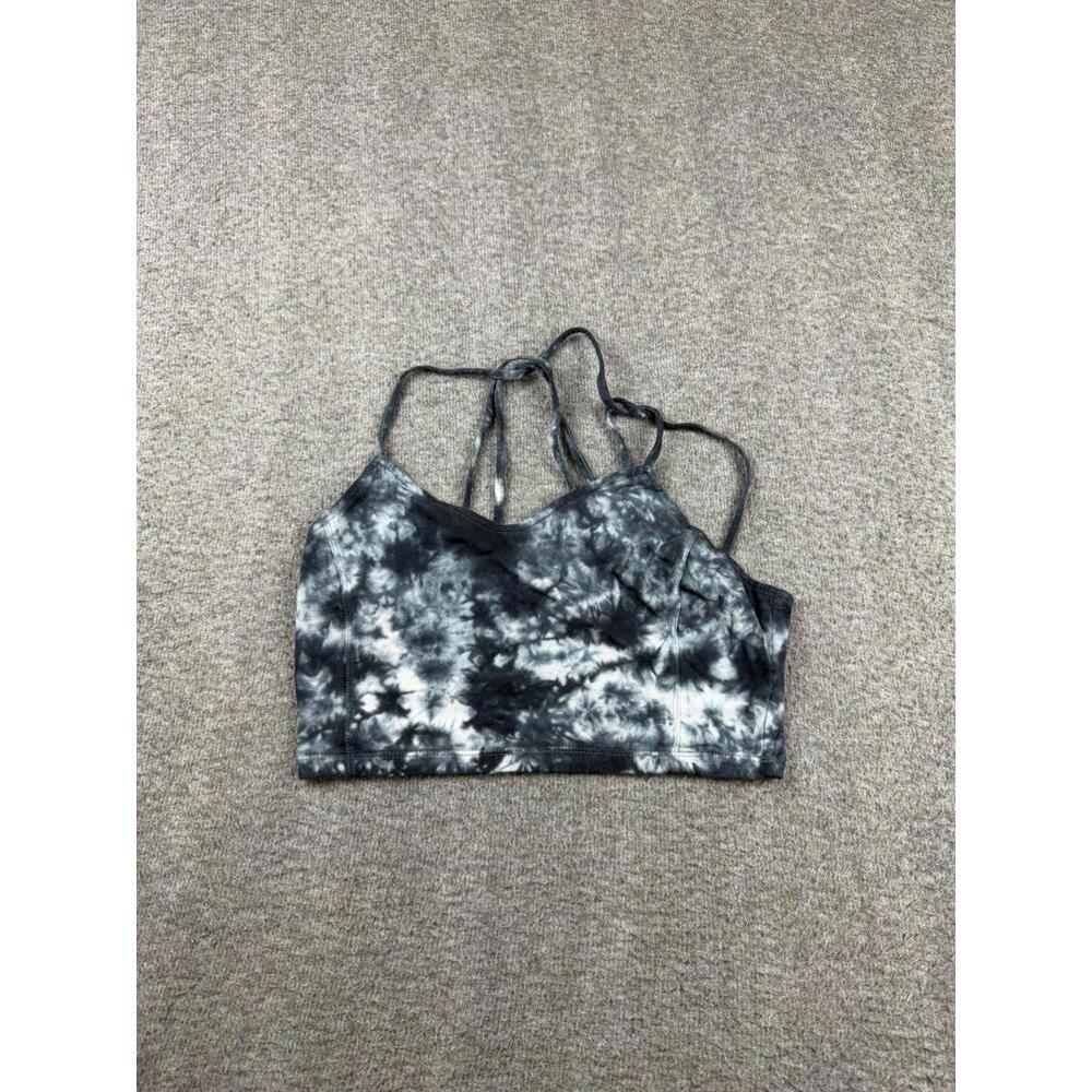 American Eagle Women's Medium Hugger Sports Bra Black White Tie Dye Racerback